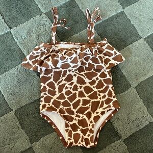 Rylee + Cru Brown and White Giraffe Print Swimsuit